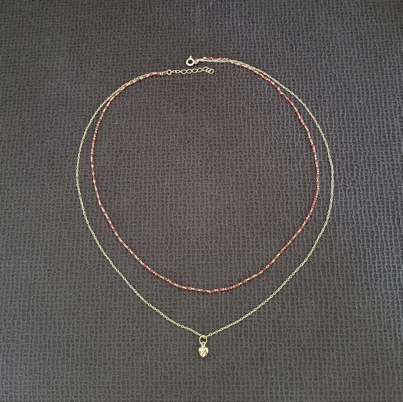 MESH Red❤️ "Splash"🌊 and Gold Heart💛 Double✌️ Necklace - Picture 2 of 16